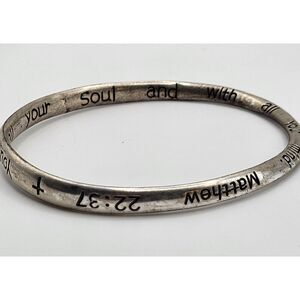 Matthew 22:37 Scripture Bangle Bracelet Silver tone 2.75in